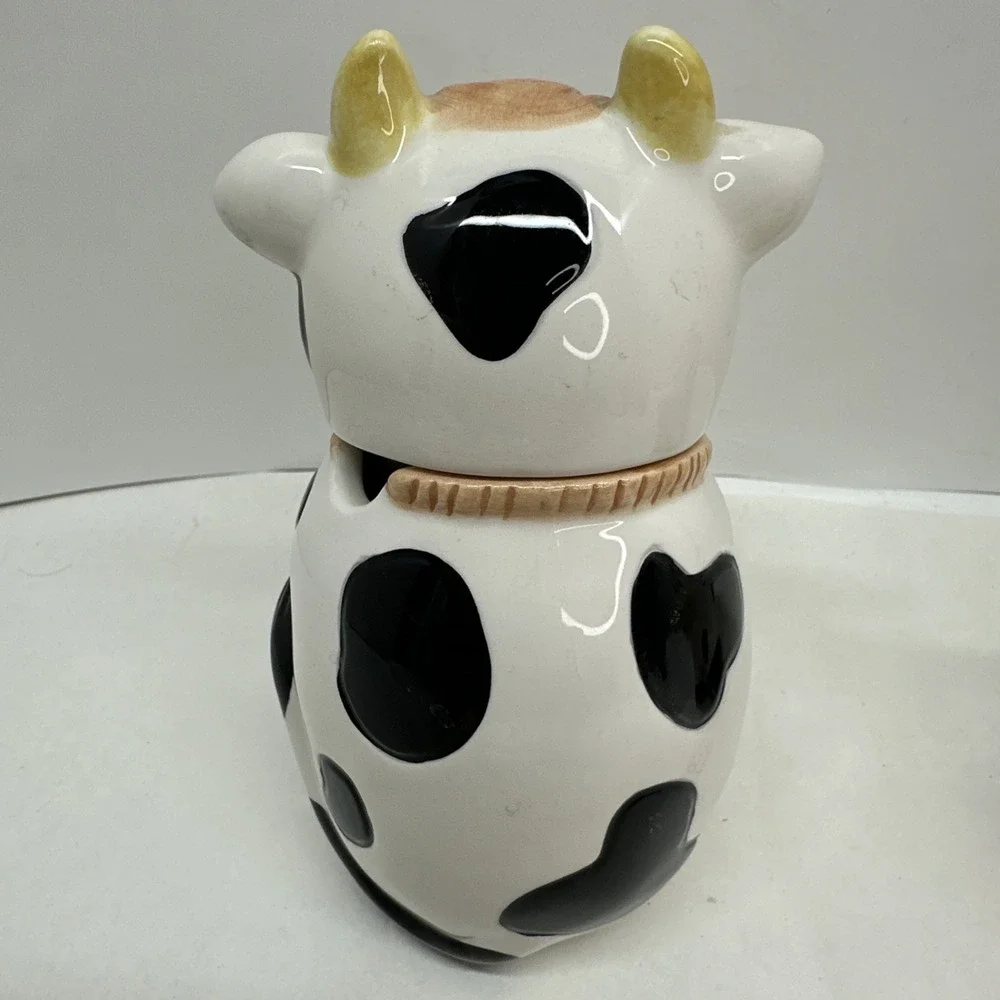 Houston Harvest Ceramic Cow Lidded Sugar Bowl and Creamer Milk Set Holstein